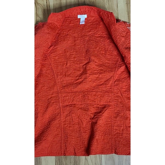 Chicos Women's Size 1 (Med Sz 8) Red Color Cotton Floral Jacket. Indian Inspired - Picture 6 of 8